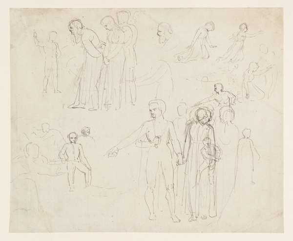 Sketches ?for an Illustration for the ‘Surrender of Calais’: Groups of Various Figures, Captives, Etc. Verso: Sketches of a Couple Embracing