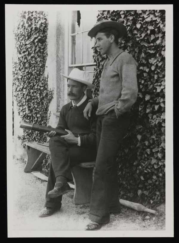 Glass negative photograph showing Henry Scott Tuke and Johnny Jackett ...