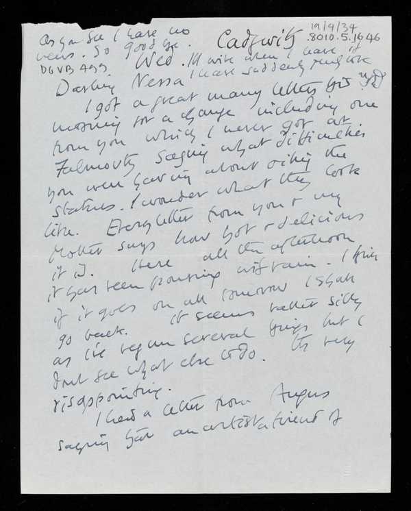 Letter from D. [Duncan Grant] to Vanessa Bell‘, Duncan Grant, recipient ...