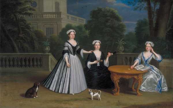 Three Ladies of the Leman Family and their Dogs on a Terrace
