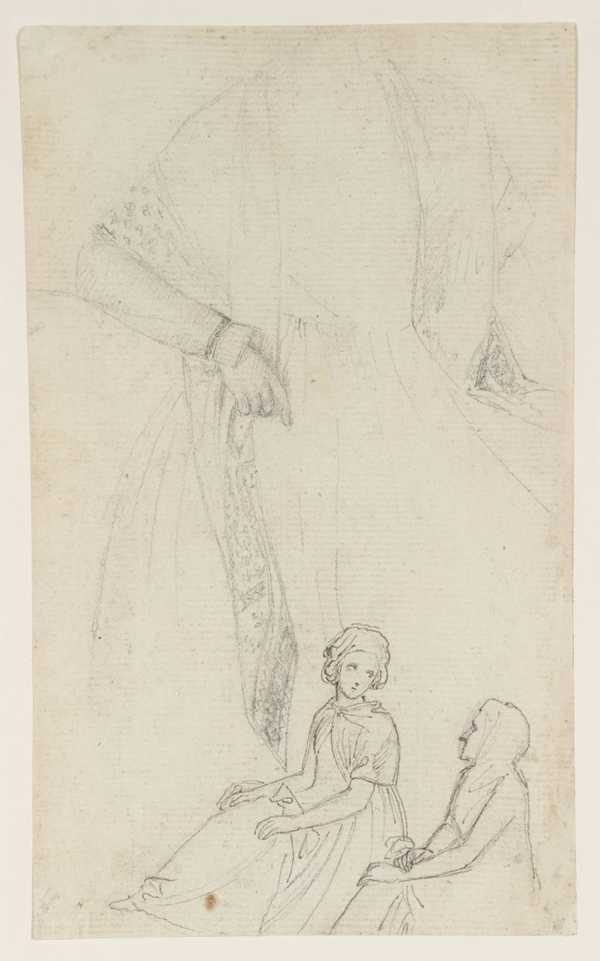 Design for Illustration to ‘Chinese Tales’; ‘History of Jezdael’: Study of a Woman Wearing a Stole or Shawl, and Two Seated Figures. Verso: Drawing