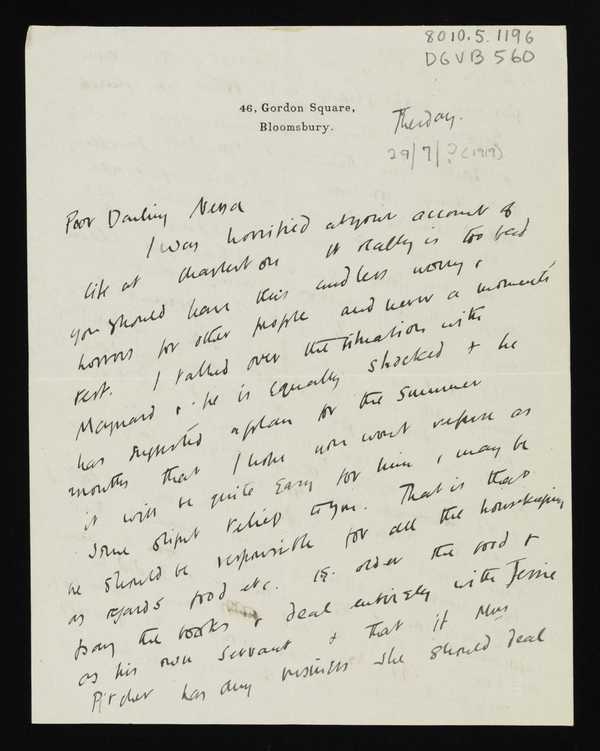 Letter from Bear [Duncan Grant] to Vanessa Bell‘, Duncan Grant ...