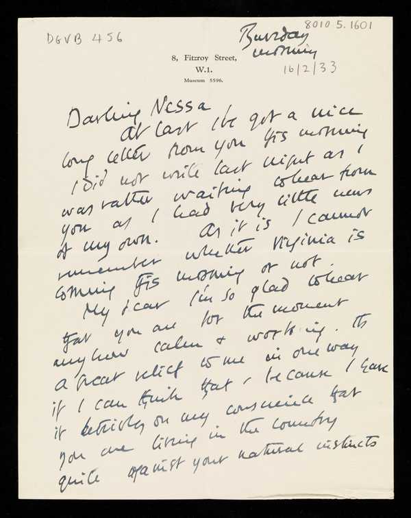 Letter from Bear [Duncan Grant] to Vanessa Bell‘, Duncan Grant ...