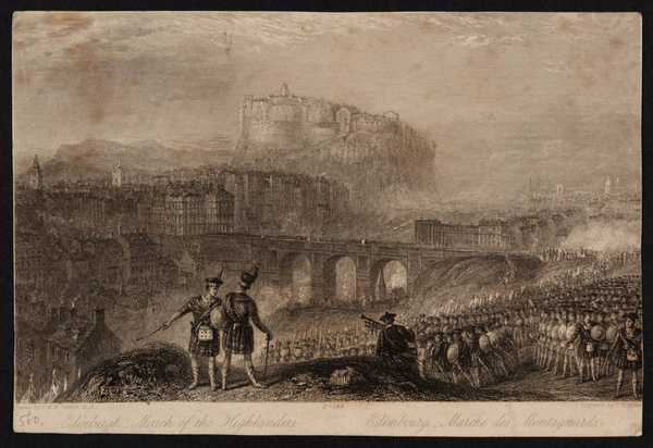 ‘Edinburgh - March of the Highlanders, engraved by T. Higham‘, after ...