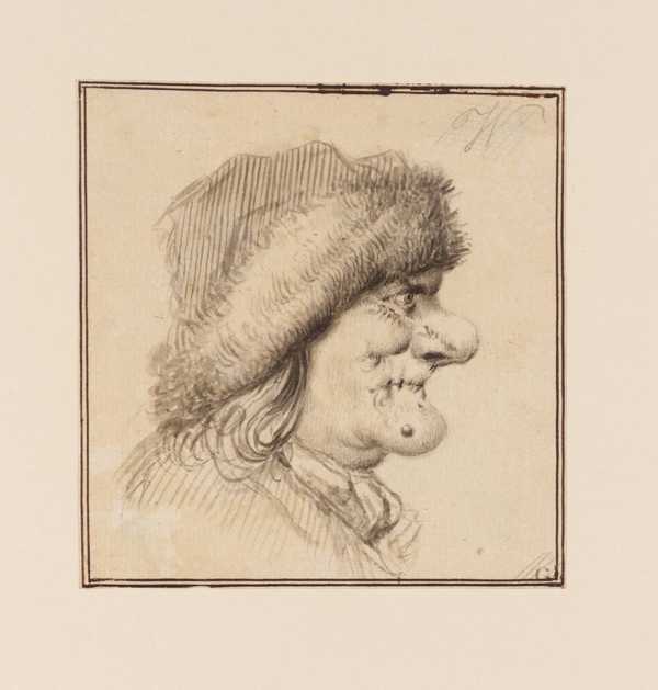 Caricature Head in Imitation of Van Ostade: Man in a Fur Cap, to Right