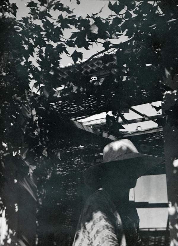 Black and white negative of Vanessa Bell wearing a hat standing ...