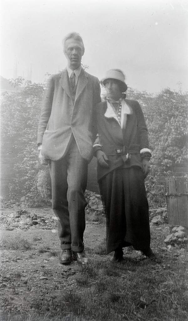 Black and white negative of Adrian and Karen Stephen standing outdoors ...