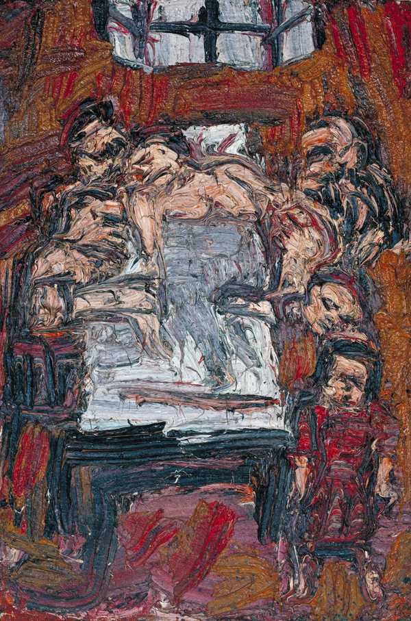 Woman Ill in Bed, Surrounded by Family