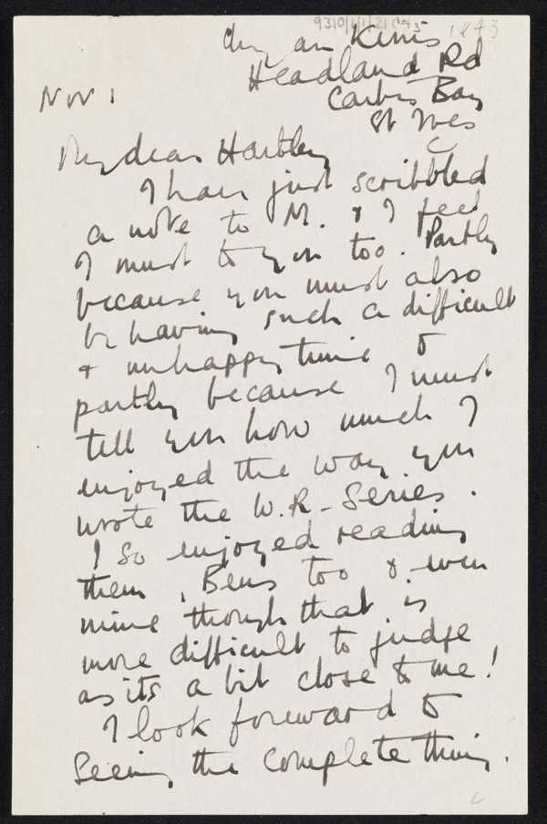 Letter from Barbara Hepworth congratulating [E.H.] Hartley Ramsden on ...