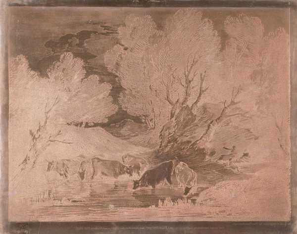 Wooded Landscape with Figures and Cows at a Watering Place (The Watering Place)