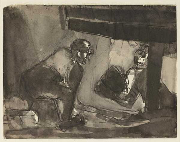 Sketch of two miners underground‘, Josef Herman, [1946]‘, Josef Herman ...