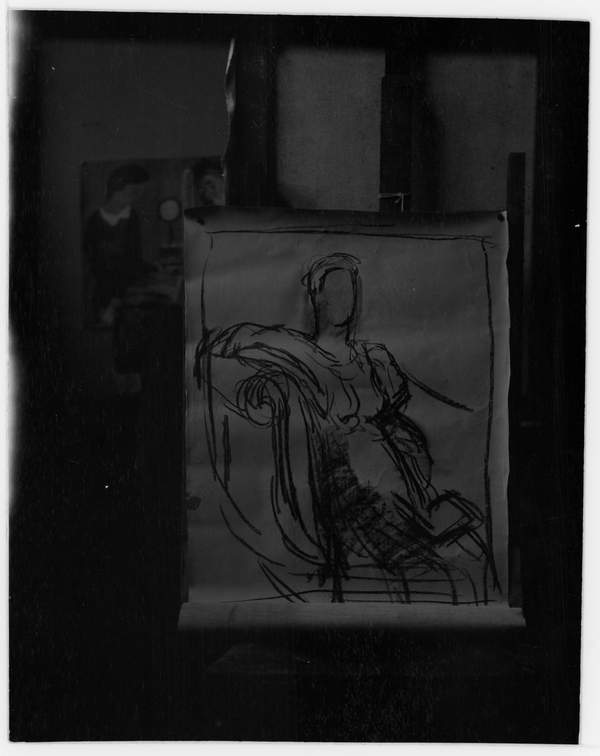 Black And White Negative Of A Sketch Of Angelica Bell By Duncan Grant At Charleston Firle 3503