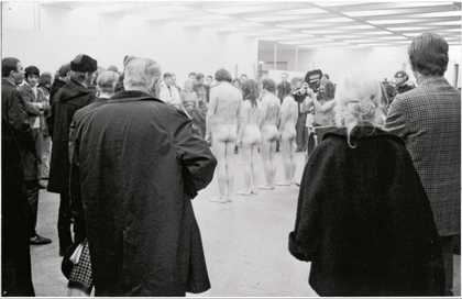 Balthasar Burkhard Otto Muehl Herbert Stumpfl Romilla Doll and Mica Most performing the Manopsychotic Ballet action at the Kolnischer Kunstverein 1970 one