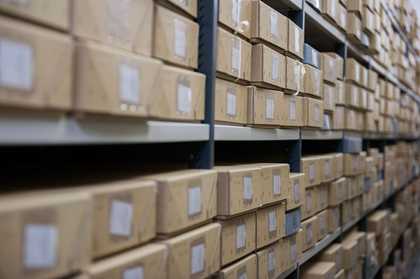 Archive boxes in a corridor