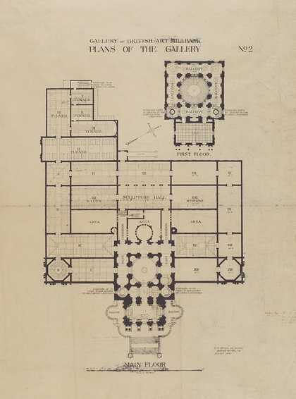 Document that shows the floor plan for the Turner wing of the gallery build in 1908.