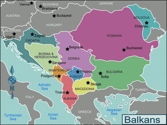 Map of Kosovo and surrounding countries