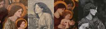 Fig.12 Detail (far left) of the Virgin in the central canvas, second version of Edward Burne-Jones’s The Annunciation and the Adoration of the Magi 1861 and (left) Fanny Cornforth as illustrated by Burne-Jones in his drawing The Backgammon Players 1861 (F