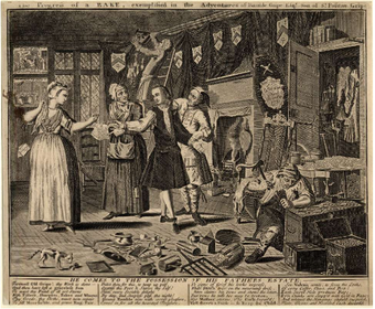 A black-and-white illustration, an early plagiarised print of I The Heir