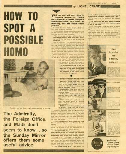Newspaper article with headline 'How to Spot a Possible Homo'