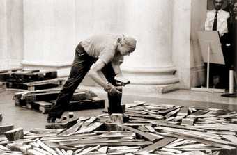 Richard Long assembling his solo exhibition at the Tate Gallery following his Turner Prize 1989 award
