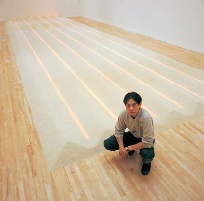 Vong Phaophanit with Neon Rice Field at the 1993 exhibition
