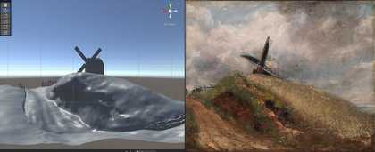 Behind-the-scenes image from the Landscapes Reimagined app being built in Unity