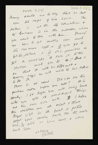 a written letter from Bear [Duncan Grant] to Vanessa Bell