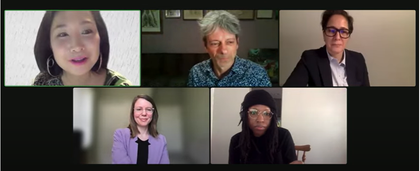 Screenshot of Zoom showing five people