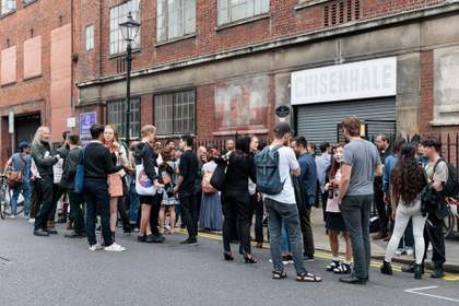 Photograph of queue outside the gallery