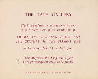 Invitation to the private view of the exhibition American Painting from the Eighteenth Century to the Present Day, Tate Gallery, London 1946