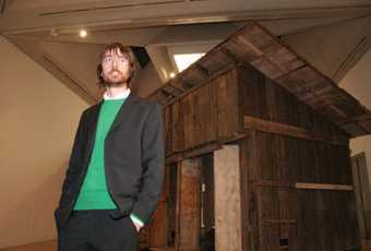 Simon Starling with Shedboatshed (Mobile Architecture No 2), after receiving the 2005 prize 