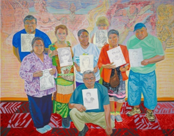 Aliza Nisenbaum Wise Elders Portraiture Class at Centro Tyrone Guzman with En Familia hay Fuerza, mural on the history of immigrant farm labor to the United States 2017