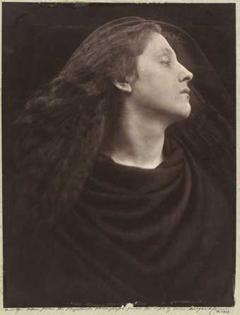 Black and white photograph of Julia Margaret Cameron in a side profile