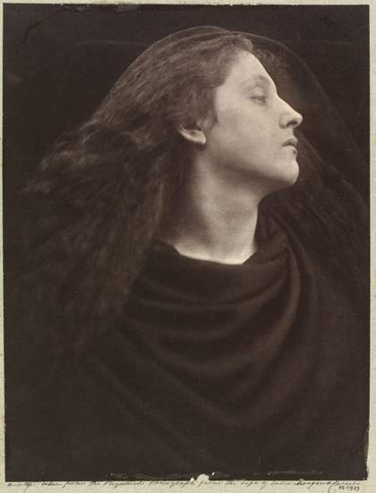 Black and white photograph of Julia Margaret Cameron in a side profile