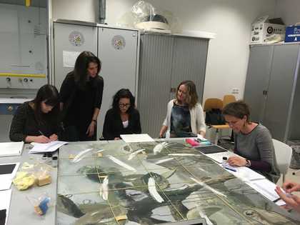 Conducting and documenting cleaning tests on a test-painting using a variety of materials, including microemulsion systems developed at Tate