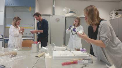 Labelling samples and preparing the film caster to create paint outs of commercial oil paints