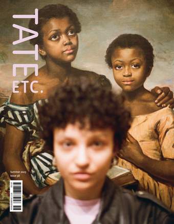 Tate Etc. cover of issue 58 featuring artist Rene Matić in front of a painting of two children by Emma Soyer
