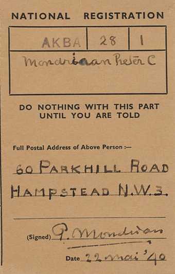 Detail of Mondrian's British National Registration document
