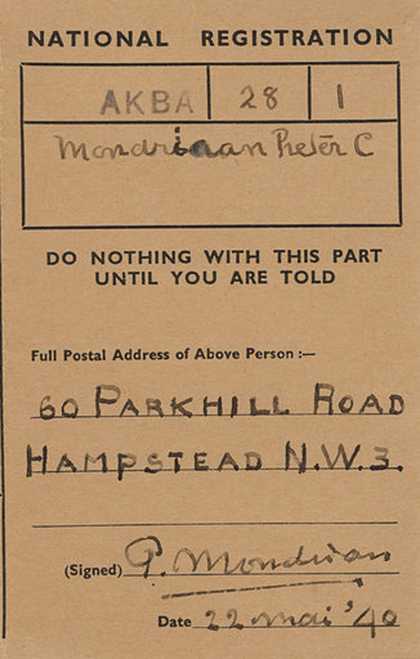 Detail of Mondrian's British National Registration document
