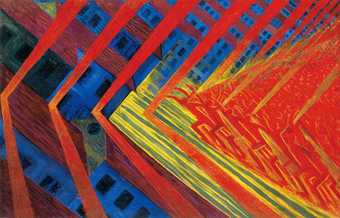 Luigi Russolo The Revolt 1911 abstracted figures pulling chevron shapes with grid-like patterns behind