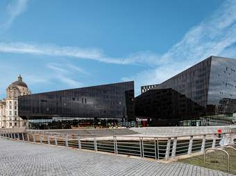 The exterior of the Latitude and Longitude buildings at Mann Island, Liverpool