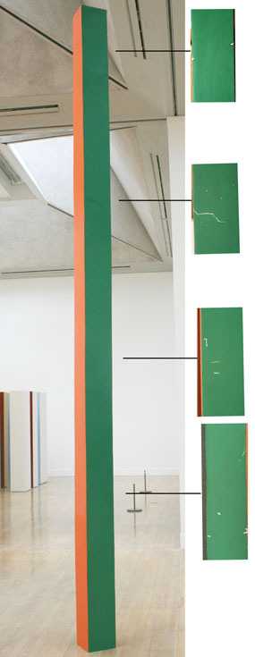 The overall view on the left shows one of the columns after cleaning and retouching of paint losses. Philip King, Call