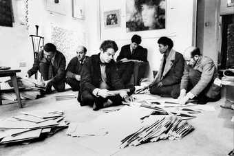 Paul Keeler, Sergio de Camargo, Guy Brett, Christopher Walker, David Medalla and Gustav Metzger mailing Signals Newsbulletin from Cornwall Gardens in 1964