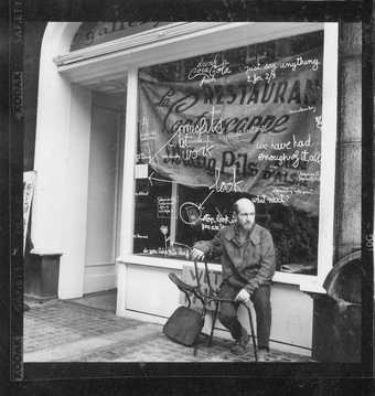 Gustav Metzger outside Gallery One in 1962