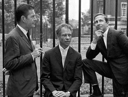 John Cage, Merce Cunningham and Robert Rauschenberg (left to right), London 1964