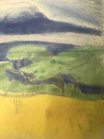 a painting of a countryside landscape