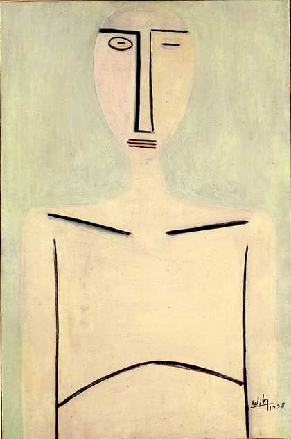 Image of Wifredo Lam's painting Young Woman on a Light Green Background from 1938