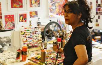 Photograph of Chila Kumari Singh Burman in her studio