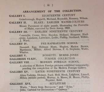 List of artists and schools in each room shown on 1924 plan