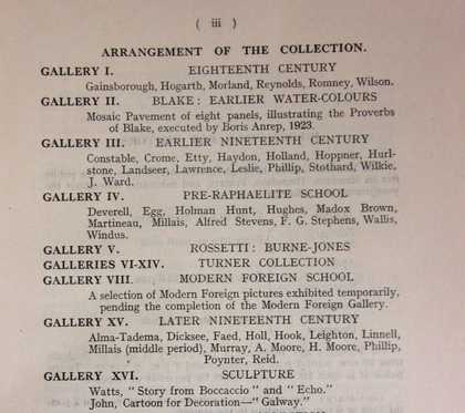 List of artists and schools in each room shown on 1924 plan